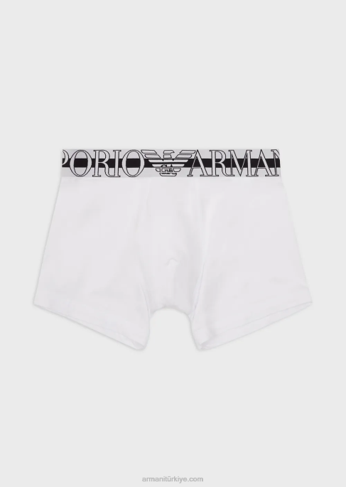 erkekler Armani organik pamuklu megalogolu boxer külot beyaz T8HD1774