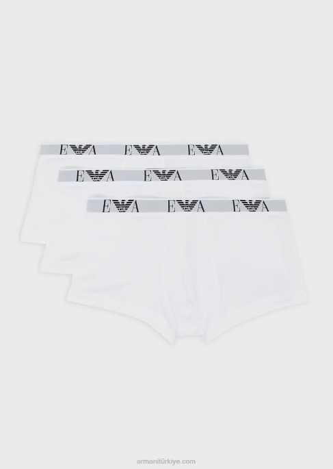 erkekler Armani temel monogram logolu üçlü boxer külot paketi beyaz T8HD1753