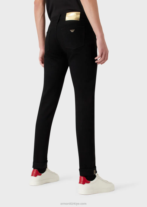 erkekler Armani altın detaylı j75 dar kesim jean pantolon siyah T8HD1168