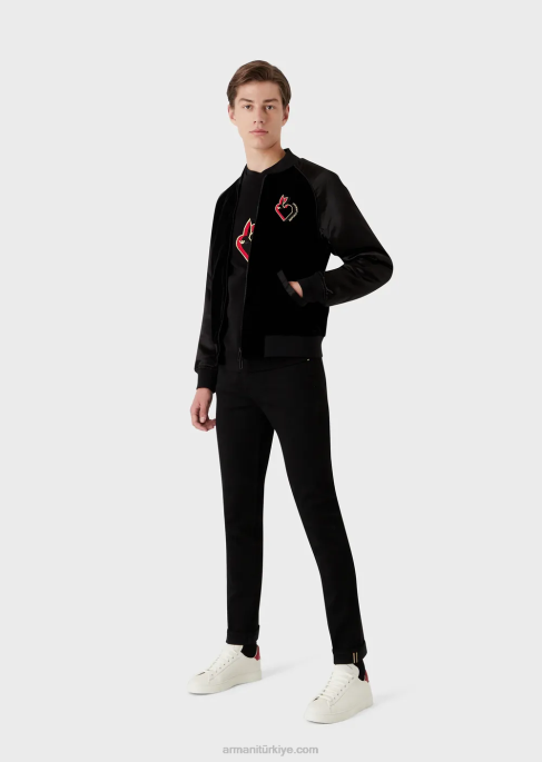 erkekler Armani altın detaylı j75 dar kesim jean pantolon siyah T8HD1168