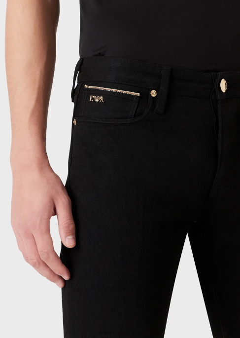 erkekler Armani altın detaylı j75 dar kesim jean pantolon siyah T8HD1168