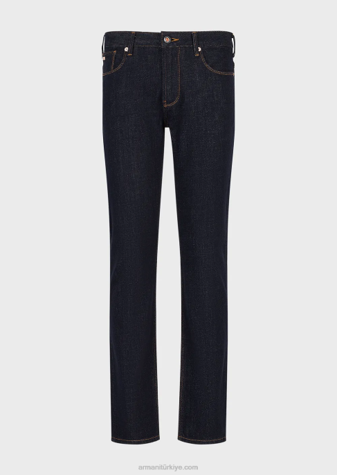 erkekler Armani cebi işlemeli j06 dar kesim koyu mavi kot pantolon mavi T8HD1153