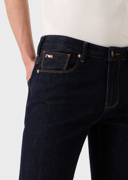 erkekler Armani cebi işlemeli j06 dar kesim koyu mavi kot pantolon mavi T8HD1153