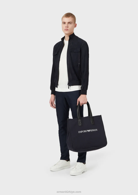 erkekler Armani j06 dar kesim, ipliği boyalı, pamuk karışımlı pantolon mavi T8HD1189