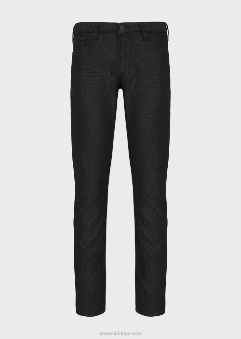 erkekler Armani j06 dar kesim, pamuk karışımlı, armure pantolon siyah T8HD1191