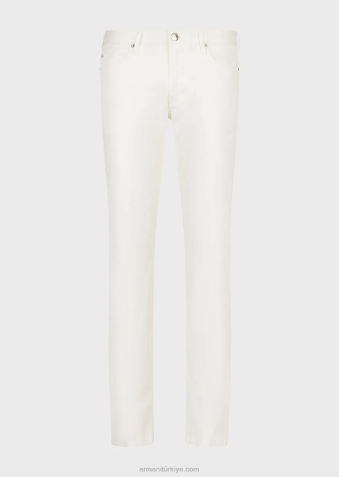 erkekler Armani j06 dar kesim streç fitilli kot pantolon beyaz T8HD1193