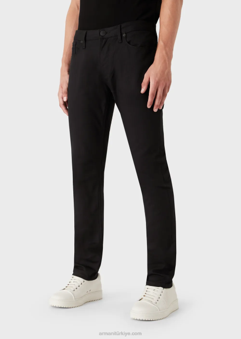 erkekler Armani j06 dar kesim streç fitilli kot pantolon siyah T8HD1192
