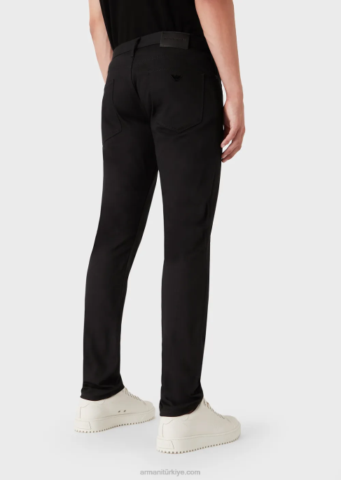 erkekler Armani j06 dar kesim streç fitilli kot pantolon siyah T8HD1192