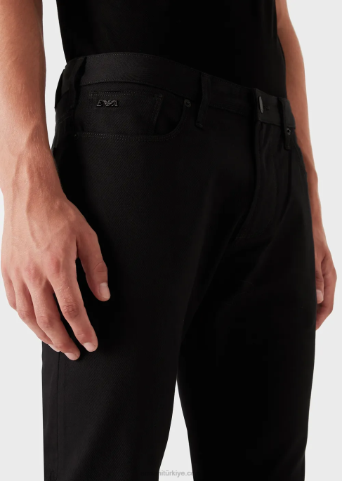 erkekler Armani j06 dar kesim streç fitilli kot pantolon siyah T8HD1192