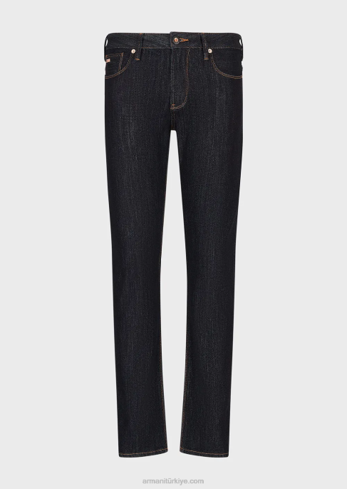 erkekler Armani j06 dar kesim suni örgü kot pantolon koyu mavi T8HD1161