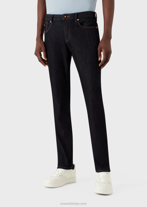 erkekler Armani j06 dar kesim suni örgü kot pantolon koyu mavi T8HD1161