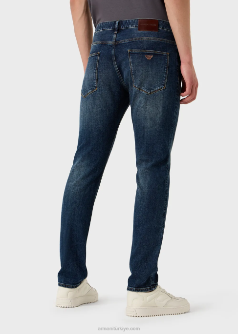 erkekler Armani j06 dar kesim, yıpranmış görünümlü rahat kot pantolon orta mavi T8HD1155