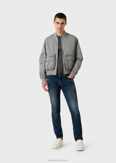 erkekler Armani j06 dar kesim, yıpranmış görünümlü rahat kot pantolon orta mavi T8HD1155