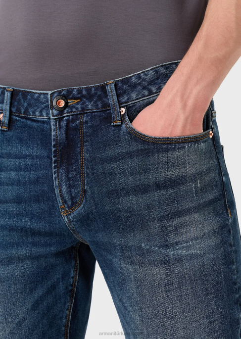 erkekler Armani j06 dar kesim, yıpranmış görünümlü rahat kot pantolon orta mavi T8HD1155
