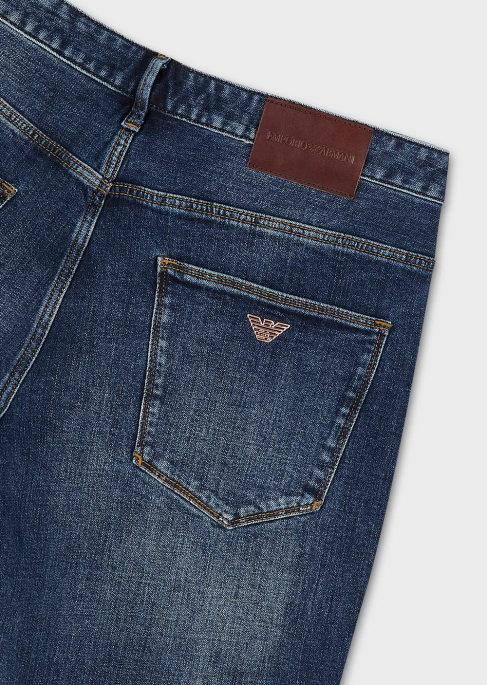 erkekler Armani j06 dar kesim, yıpranmış görünümlü rahat kot pantolon orta mavi T8HD1155