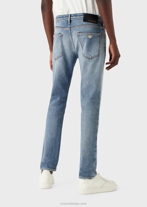 erkekler Armani j06 dar kesim, yırtık hafif kot pantolon açık mavi T8HD1188