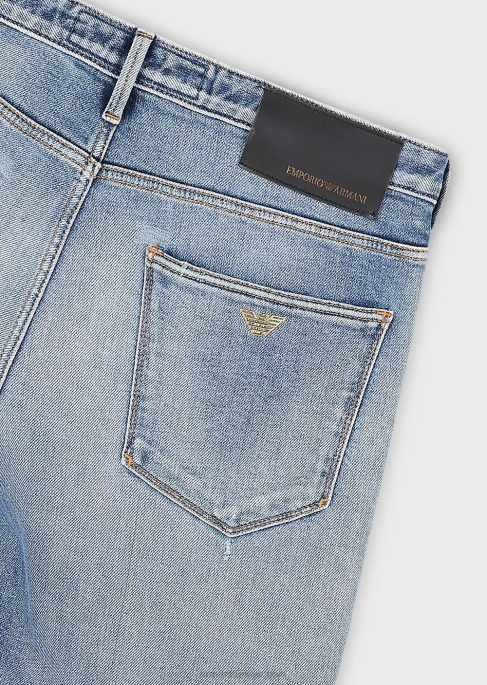 erkekler Armani j06 dar kesim, yırtık hafif kot pantolon açık mavi T8HD1188