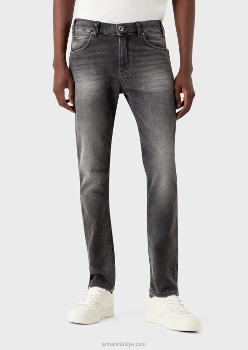 erkekler Armani j16 dar kesim, taşlanmış, vintage görünümlü, kot pantolon gri T8HD1174