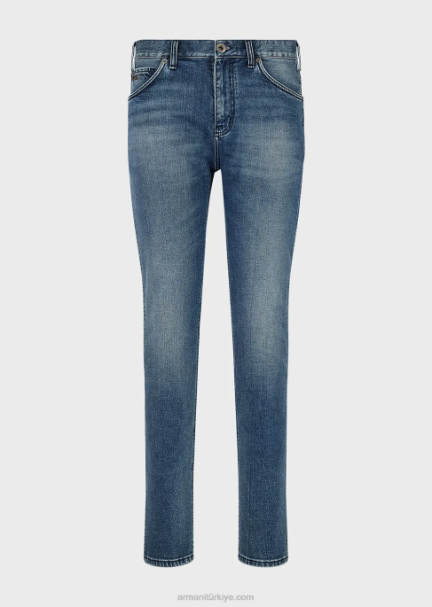 erkekler Armani j16 dar kesim, taşlanmış, vintage görünümlü, kot pantolon orta mavi T8HD1173