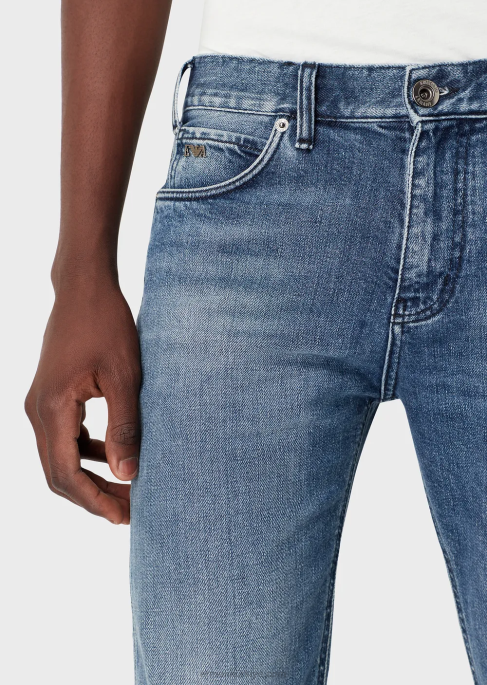 erkekler Armani j16 dar kesim, taşlanmış, vintage görünümlü, kot pantolon orta mavi T8HD1173