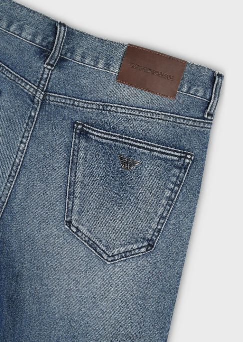 erkekler Armani j16 dar kesim, taşlanmış, vintage görünümlü, kot pantolon orta mavi T8HD1173