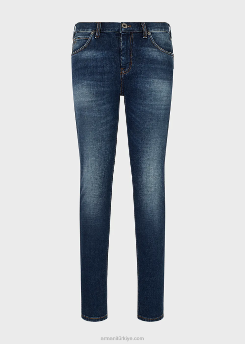erkekler Armani j16 dar kesim, vintage görünümlü kot pantolon orta mavi T8HD1175