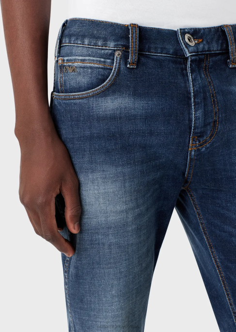 erkekler Armani j16 dar kesim, vintage görünümlü kot pantolon orta mavi T8HD1175