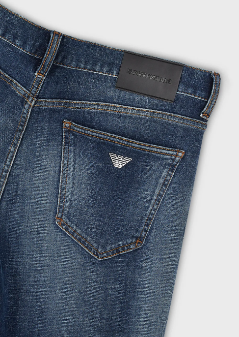 erkekler Armani j16 dar kesim, vintage görünümlü kot pantolon orta mavi T8HD1175