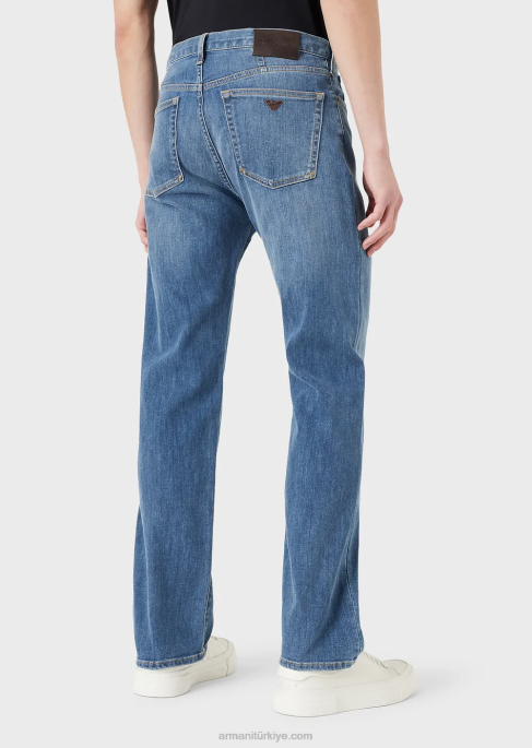 erkekler Armani j21 yıkanmış, normal kesim, fitilli rahat kot pantolon mavi T8HD1210