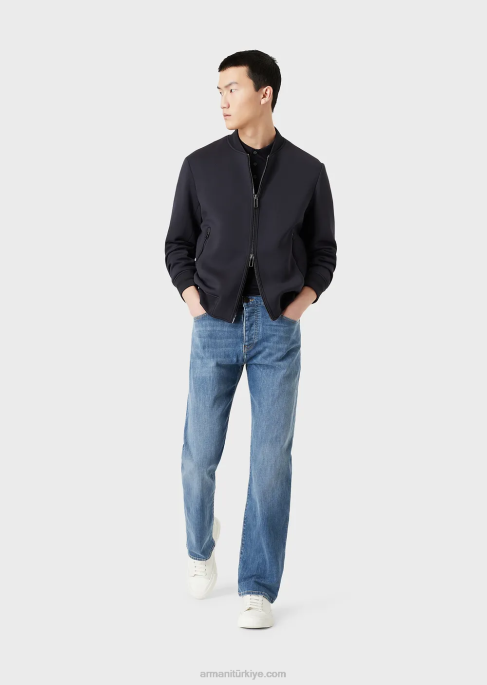 erkekler Armani j21 yıkanmış, normal kesim, fitilli rahat kot pantolon mavi T8HD1210