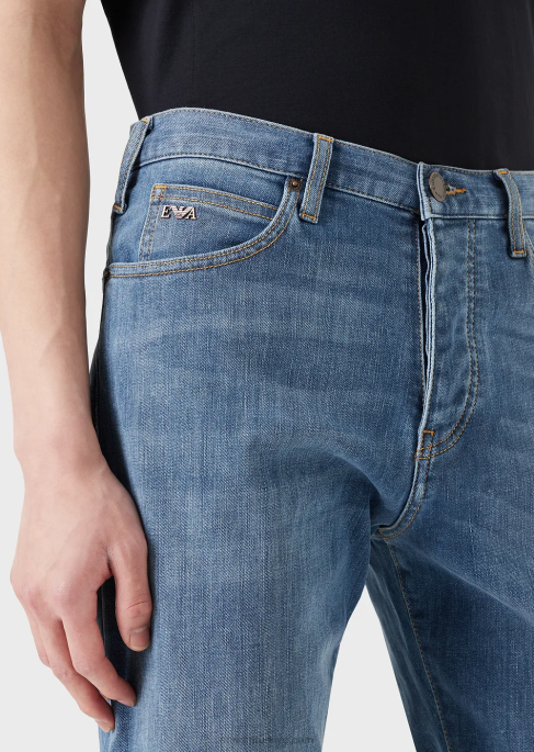 erkekler Armani j21 yıkanmış, normal kesim, fitilli rahat kot pantolon mavi T8HD1210