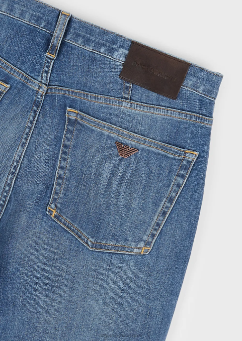 erkekler Armani j21 yıkanmış, normal kesim, fitilli rahat kot pantolon mavi T8HD1210