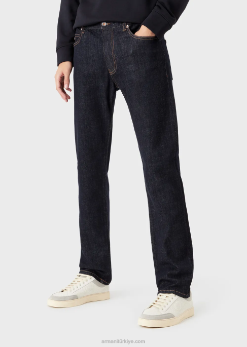 erkekler Armani j45 normal kesim, durulanmış, kot pantolon gece yarısı mavisi T8HD1206
