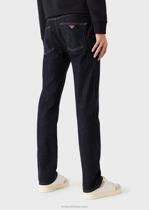 erkekler Armani j45 normal kesim, durulanmış, kot pantolon gece yarısı mavisi T8HD1206