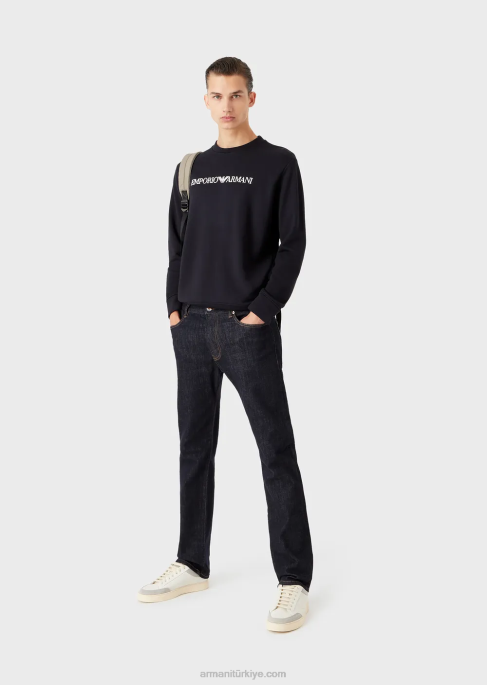 erkekler Armani j45 normal kesim, durulanmış, kot pantolon gece yarısı mavisi T8HD1206