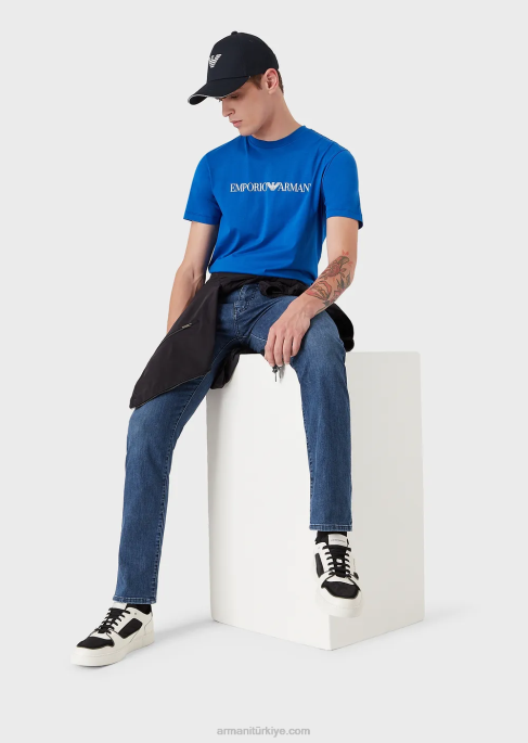 erkekler Armani j45 normal kesim, hafif yıkama kot pantolon kot T8HD1203