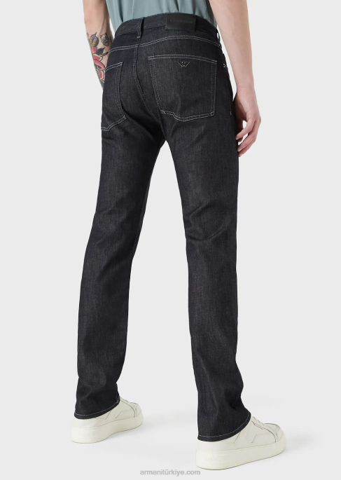 erkekler Armani j45 normal kesim, hafif yıkama kot pantolon lacivert T8HD1204