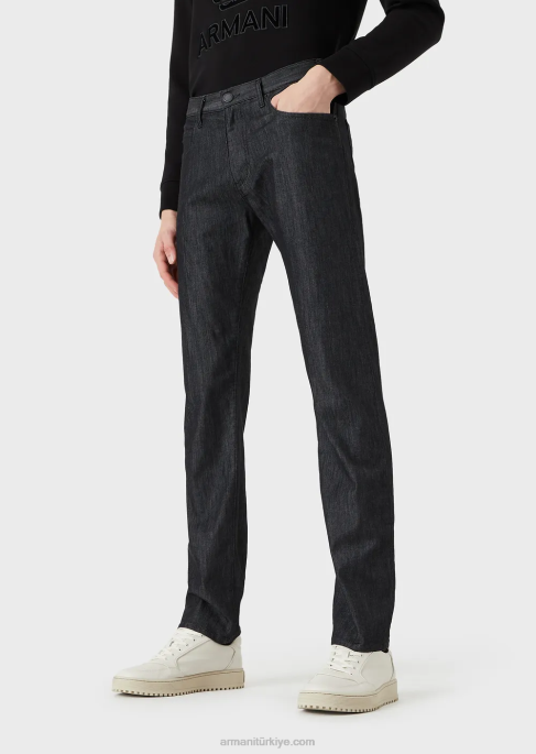 erkekler Armani j45 normal kesim, hafif yıkama kot pantolon siyah T8HD1205