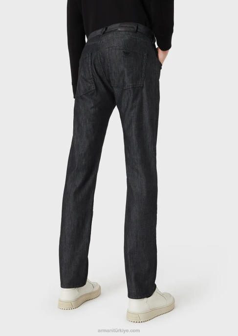 erkekler Armani j45 normal kesim, hafif yıkama kot pantolon siyah T8HD1205