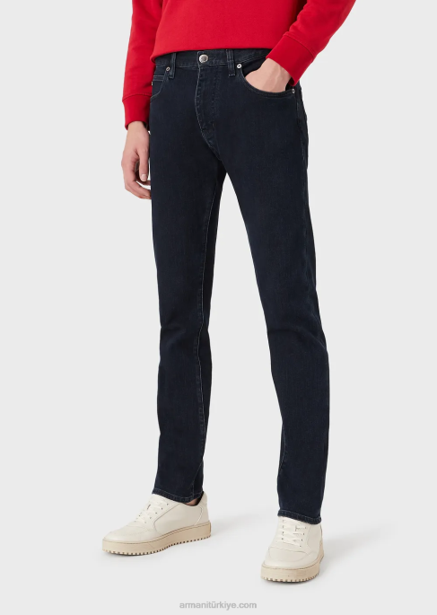 erkekler Armani j45 normal kesim, rahat kot dimi kot pantolon mavi T8HD1207