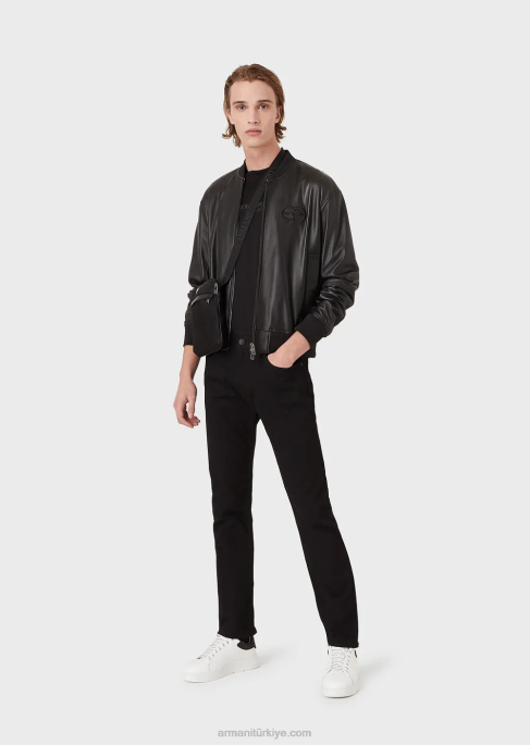 erkekler Armani j45 normal kesim, rahat kot dimi kot pantolon siyah T8HD1208