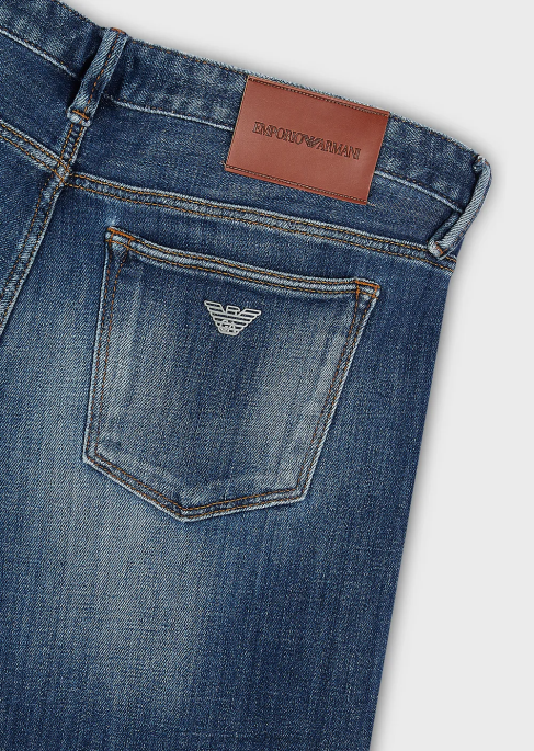 erkekler Armani j75 dar kesim, eskitilmiş görünümlü organik kot pantolon mavi T8HD1164