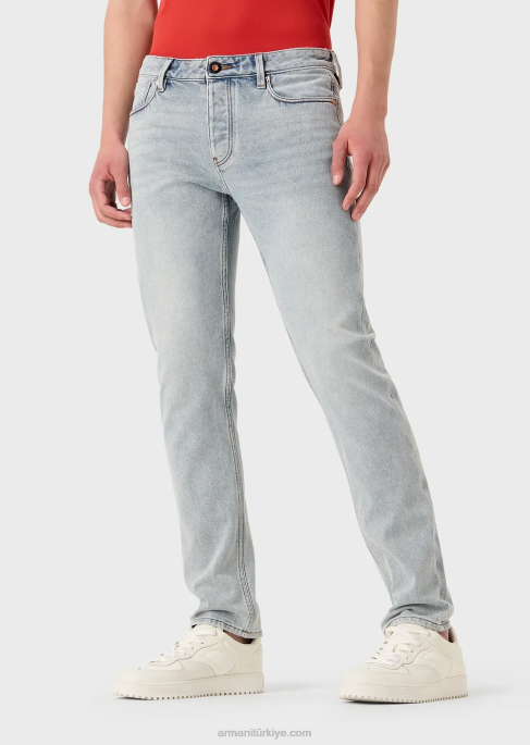 erkekler Armani j75 dar kesim soluk kot pantolon açık mavi T8HD1162