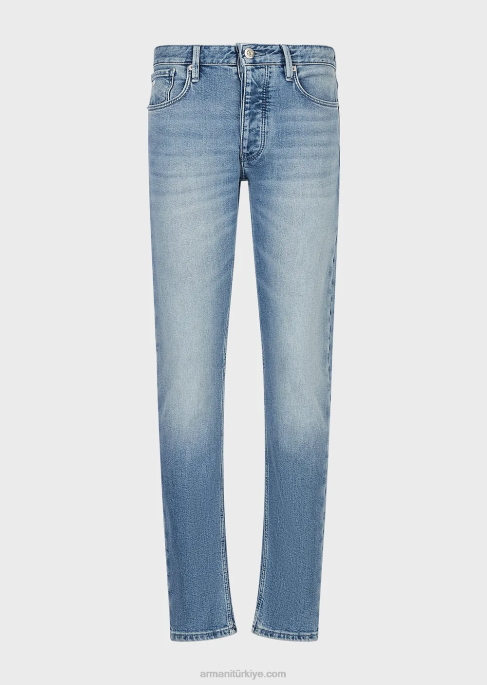 erkekler Armani j75 dar kesim vintage görünümlü soluk kot pantolon açık mavi T8HD1166