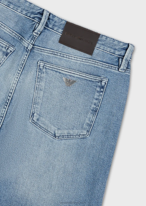 erkekler Armani j75 dar kesim vintage görünümlü soluk kot pantolon açık mavi T8HD1166