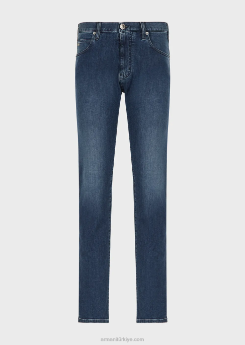 erkekler Armani rahat fitilli kottan j45 normal kesim kot pantolon mavi T8HD1200