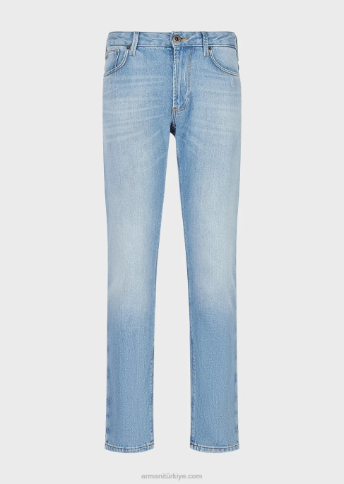 erkekler Armani vintage görünümlü streç kottan j06 dar kesim kot pantolon açık mavi T8HD1157