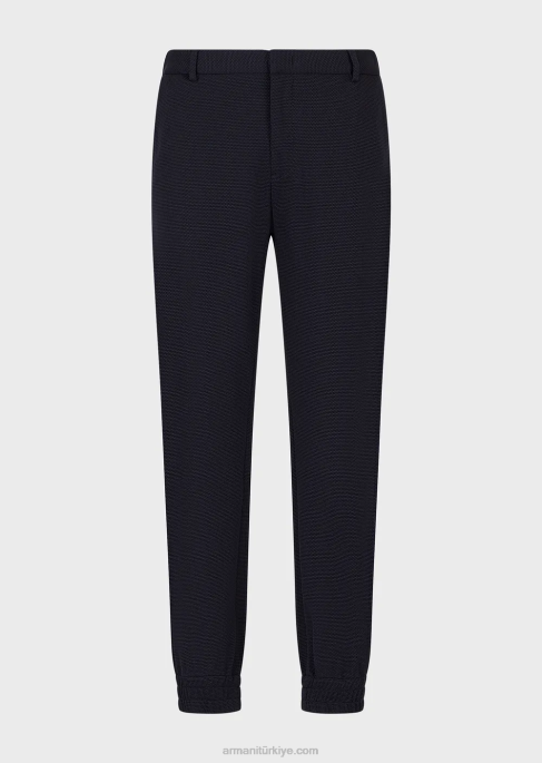 erkekler Armani 3 boyutlu streç teknik jarse bilekte elastik manşetli pantolon lacivert T8HD1368