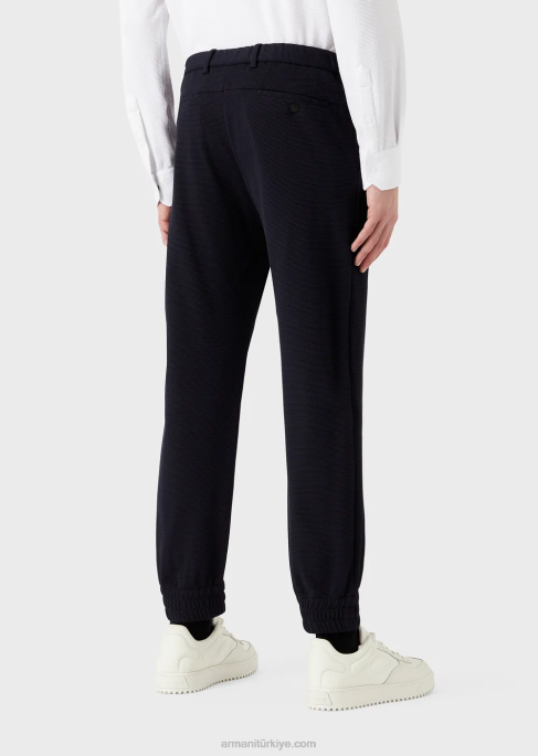 erkekler Armani 3 boyutlu streç teknik jarse bilekte elastik manşetli pantolon lacivert T8HD1368