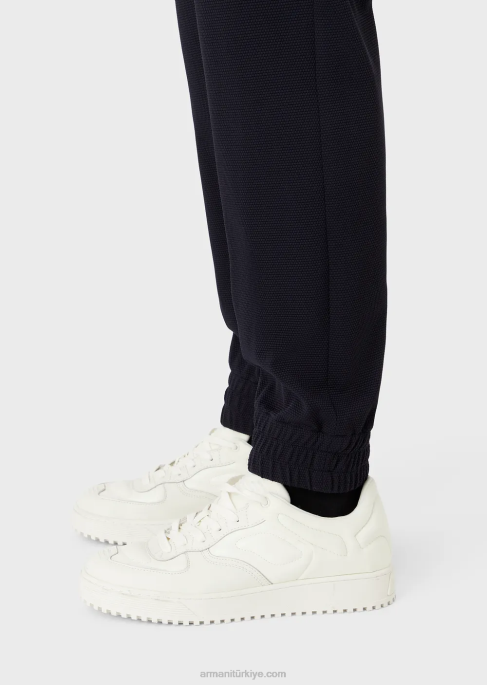 erkekler Armani 3 boyutlu streç teknik jarse bilekte elastik manşetli pantolon lacivert T8HD1368